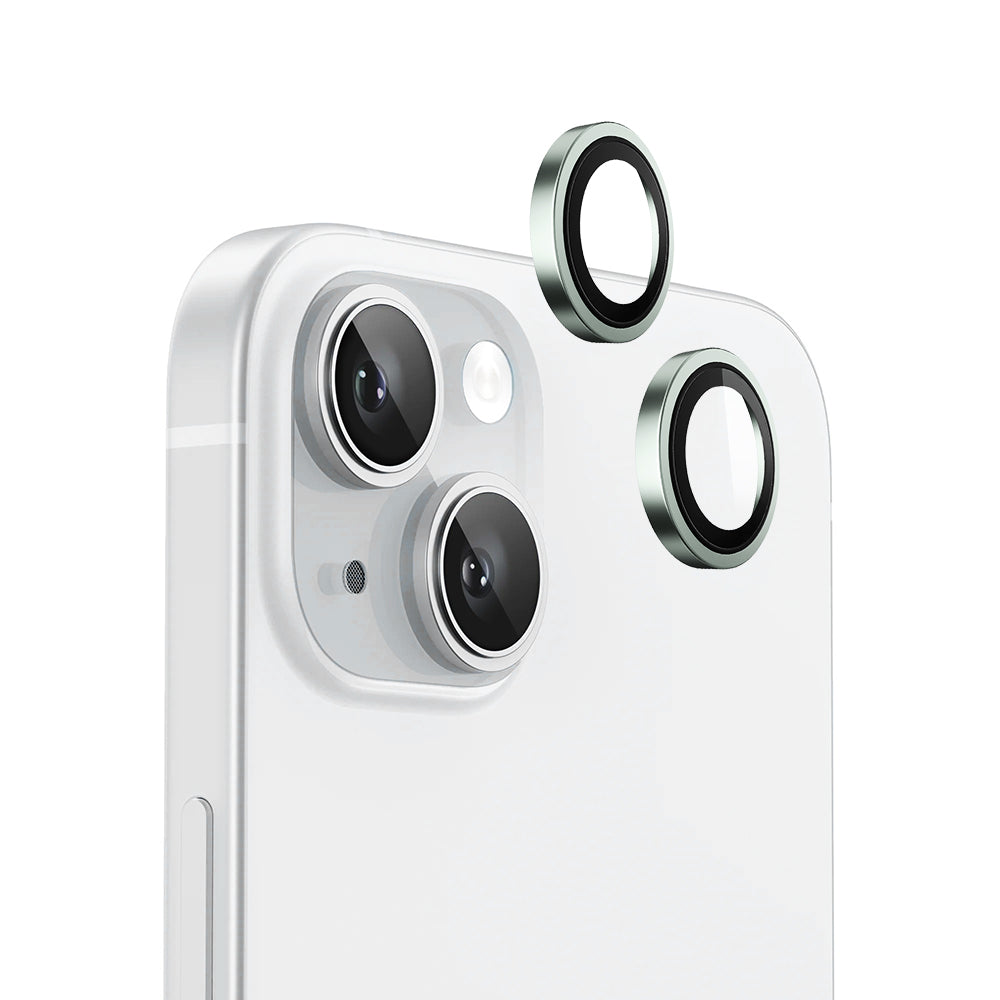 Protector de cámara trasera Blueo Metal Frame para Apple iPhone 15 Plus / 15, vidrio templado, verde