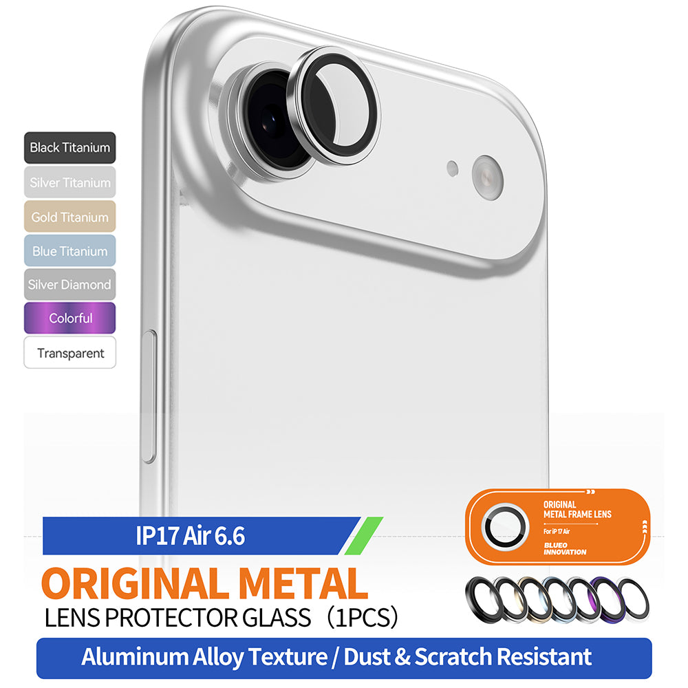 Protector de cámara trasera Blueo Metal Frame para Apple iPhone 17 Air, Cristal Templado, Multicolor