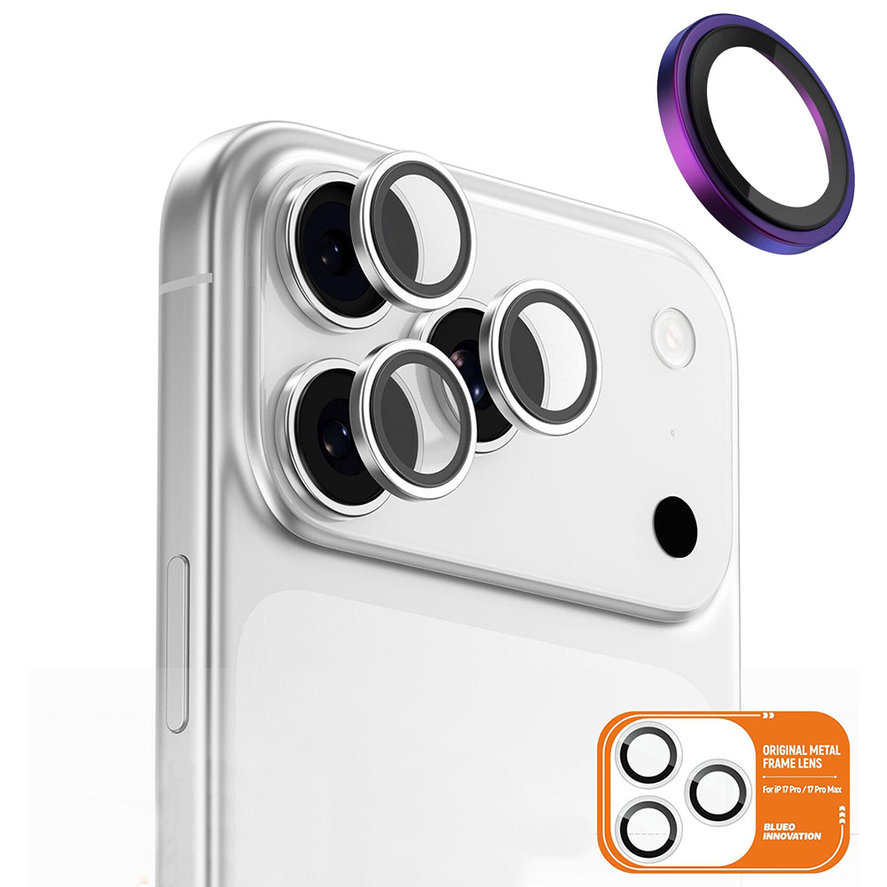 Protector de cámara trasera Blueo Metal Frame para Apple iPhone 17 Pro Max / 17 Pro, Cristal Templado, Multicolor