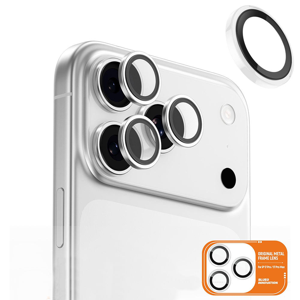 Funda protectora de cámara trasera Blueo Metal Frame para Apple iPhone 17 Pro Max / 17 Pro, Cristal Templado, Transparente