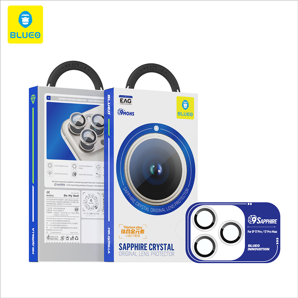 Folie de protección Cámara Trasera Blueo Sapphire Crystal para Apple iPhone 17 Pro Max / 17 Pro, Cristal Templado, Azul Oscuro