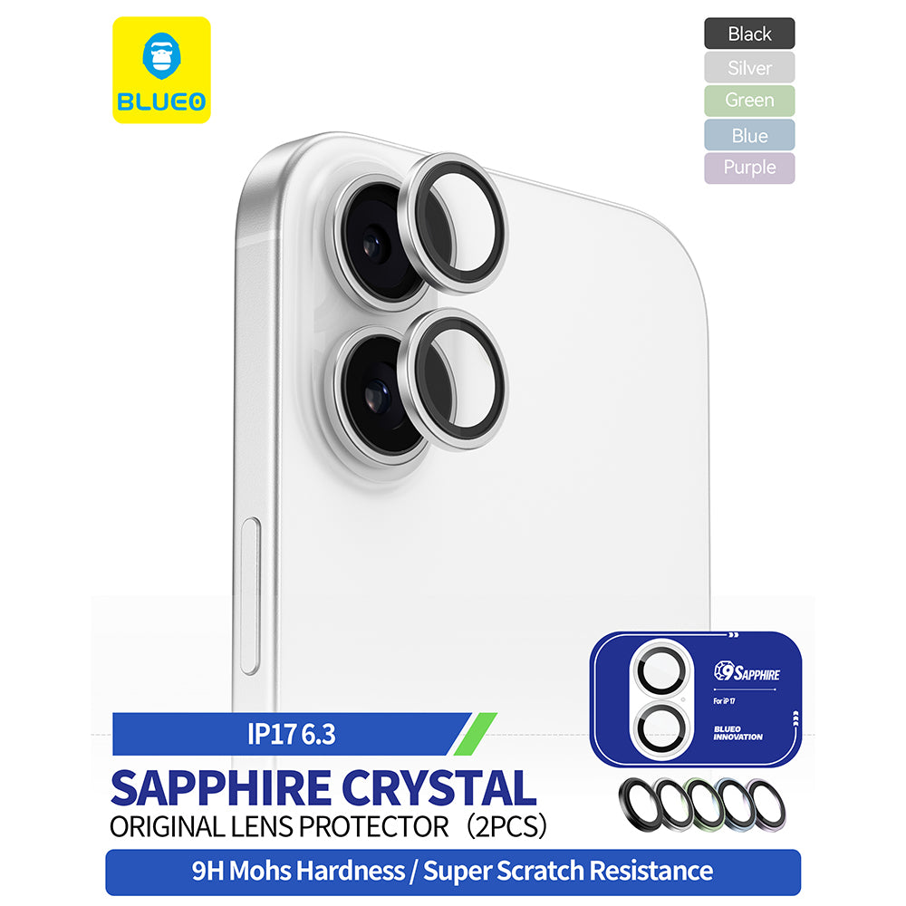 Funda protectora de cámara trasera Blueo Sapphire Crystal para Apple iPhone 17, Cristal Templado, Negra