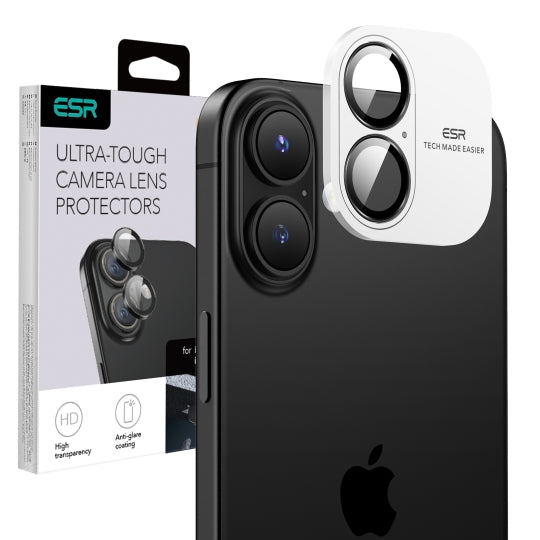Protector de cámara trasera ESR Armorite para Apple iPhone 17 / 16 Plus / 16, Cristal Templado, Negro