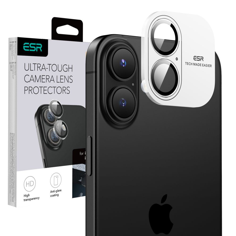 Protector de cámara trasera ESR Armorite para Apple iPhone 17 / 16 Plus / 16, Cristal Templado, Transparente