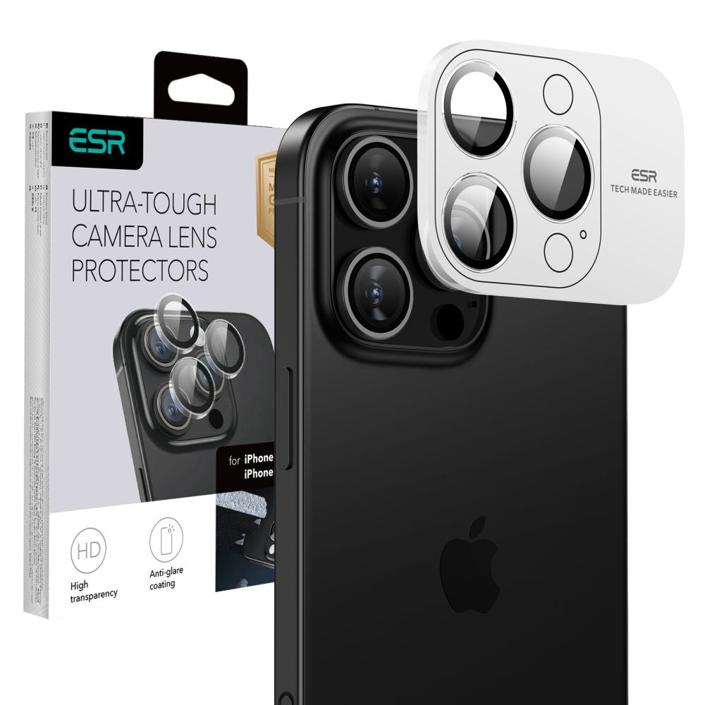 Protector de cámara trasera ESR Armorite para Apple iPhone 17 Pro Max / 17 Pro / 16 Pro Max / 16 Pro, Cristal Templado, Transparente