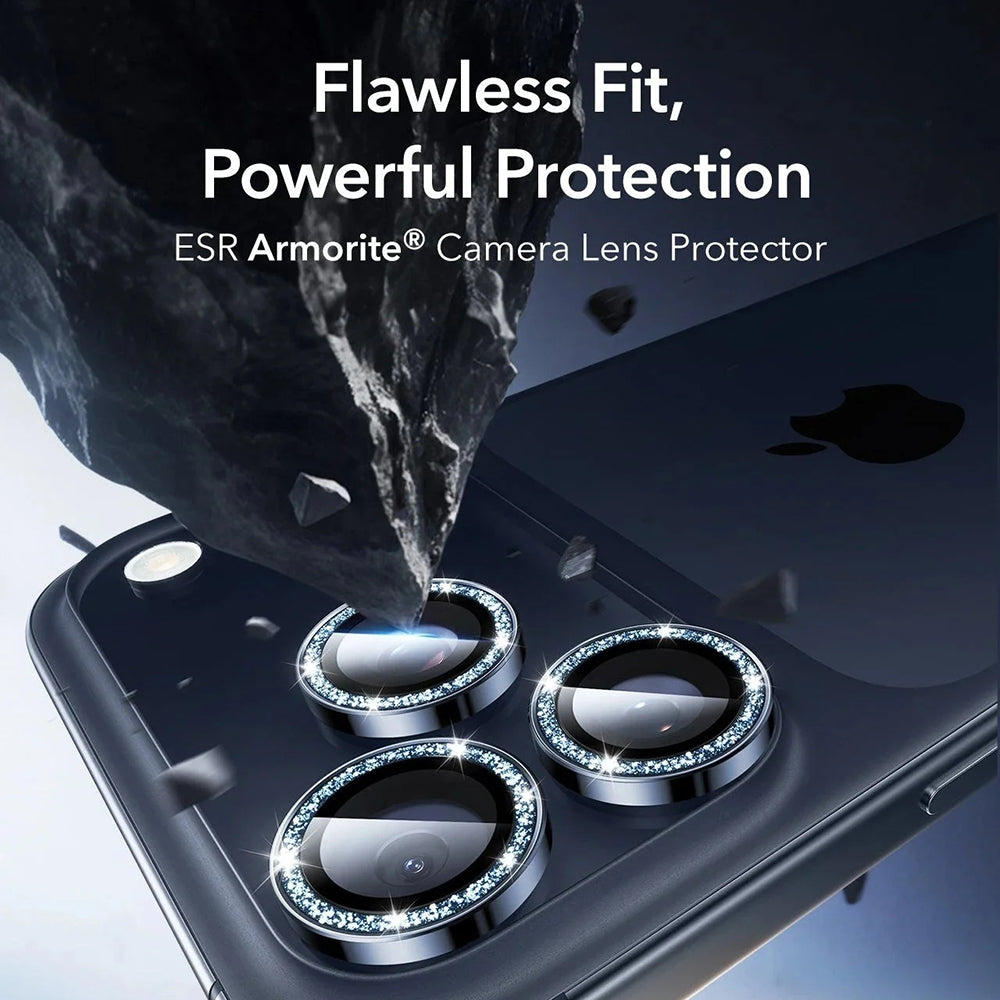 Protector de cámara trasera ESR Glitter Diamond Armorite para Apple iPhone 17 Pro Max / 17 Pro, Cristal Templado, Azul Oscuro