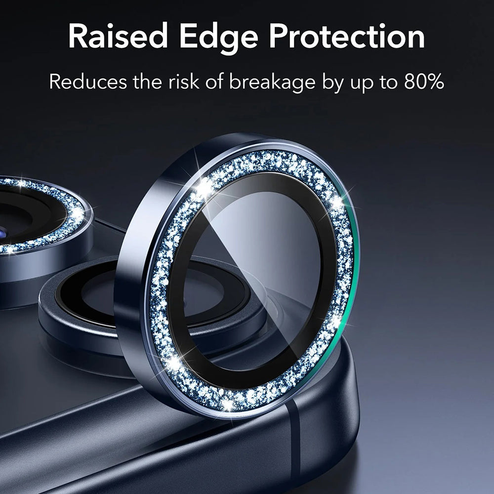 Protector de cámara trasera ESR Glitter Diamond Armorite para Apple iPhone 17 Pro Max / 17 Pro, Cristal Templado, Azul Oscuro