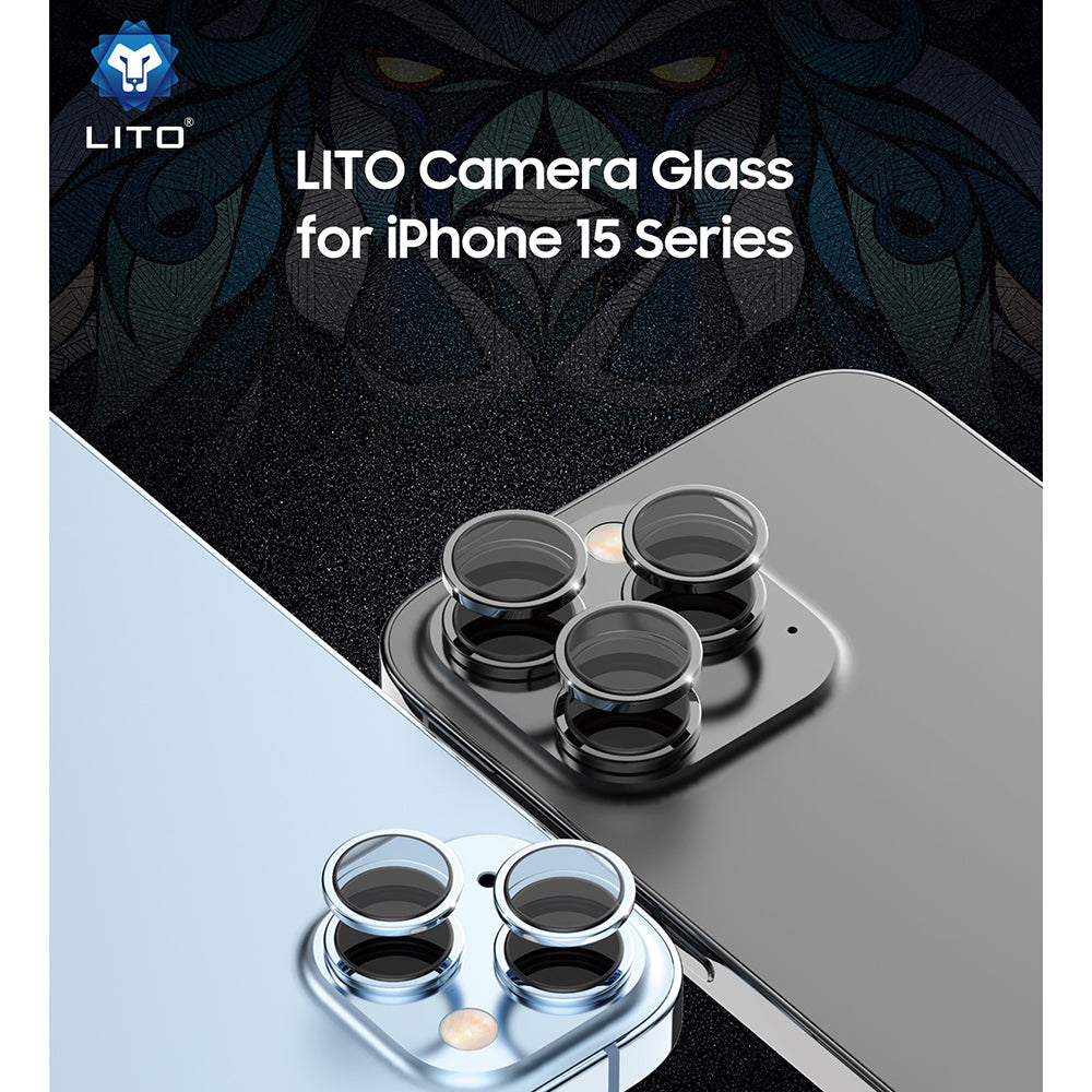 Lito S+ Rear Camera Protective Film for Apple iPhone 15 Pro Max / 15 Pro, Tempered Glass, Metallic Gray