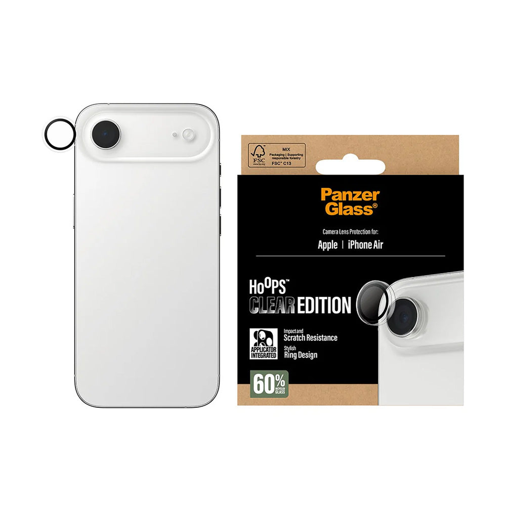 Funda protectora para cámara trasera PanzerGlass Hoops para Apple iPhone 17 Air, Cristal Templado, Transparente.