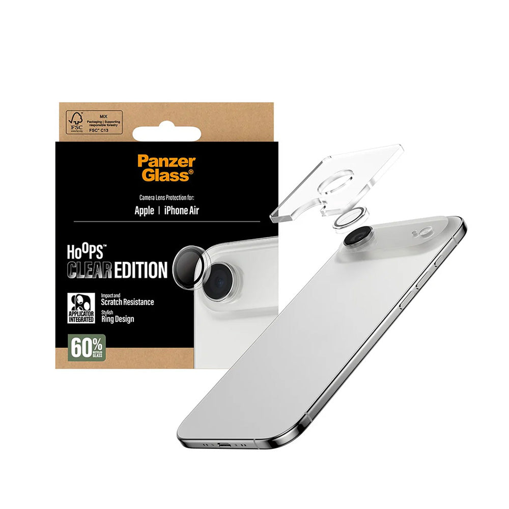 Funda protectora para cámara trasera PanzerGlass Hoops para Apple iPhone 17 Air, Cristal Templado, Transparente.