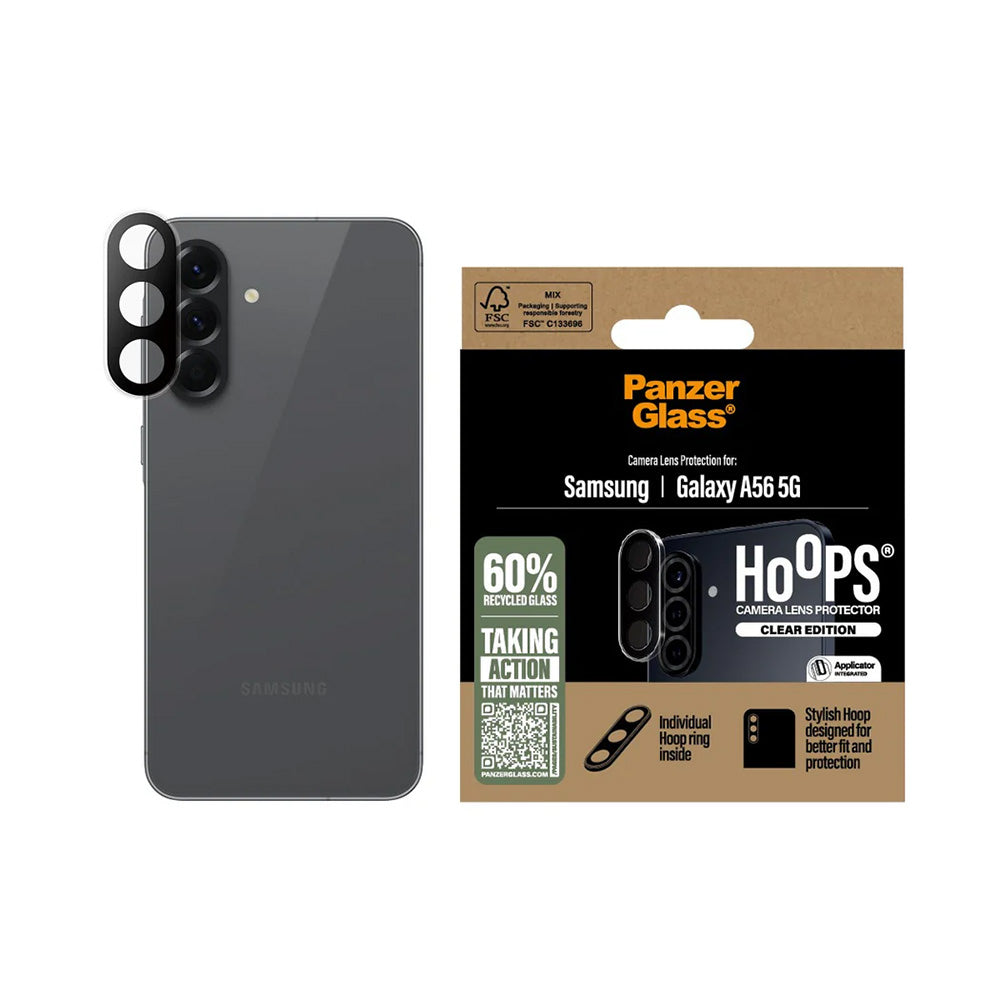 Folie de protección Cámara Trasera PanzerGlass Hoops para Samsung Galaxy A56 A566, Cristal Templado, Transparente.