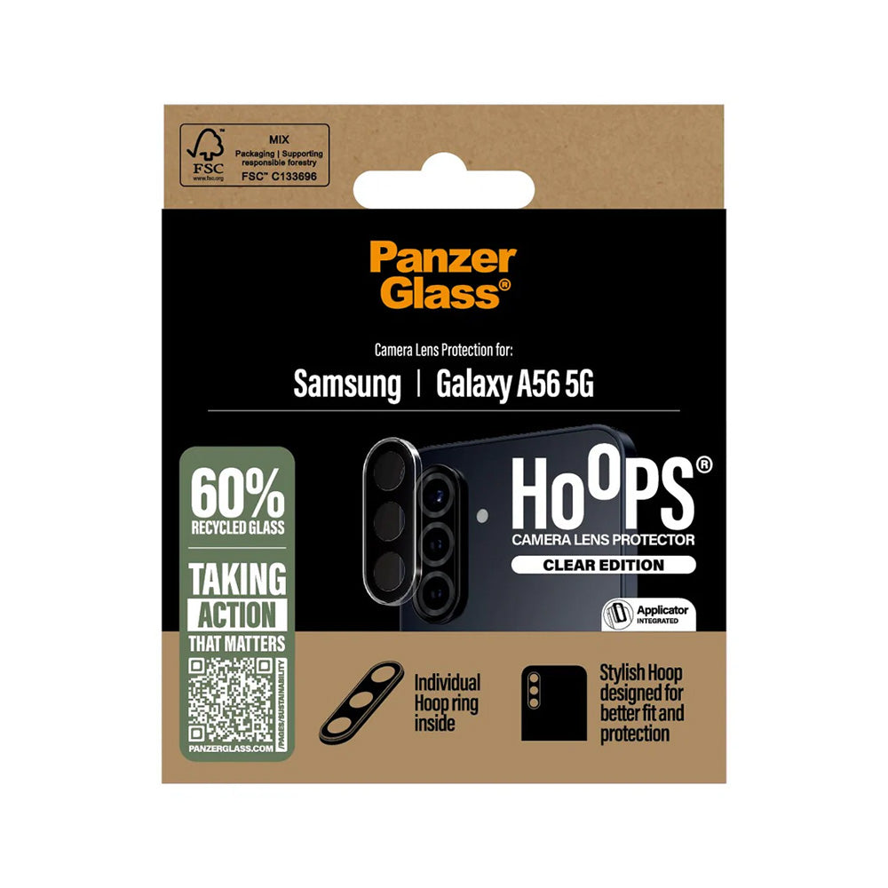 Folie de protección Cámara Trasera PanzerGlass Hoops para Samsung Galaxy A56 A566, Cristal Templado, Transparente.