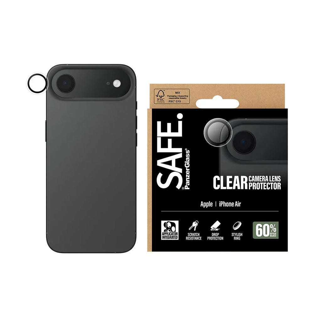 Funda protectora para cámara trasera PanzerGlass Safe para Apple iPhone 17 Air, Cristal Templado, Transparente.