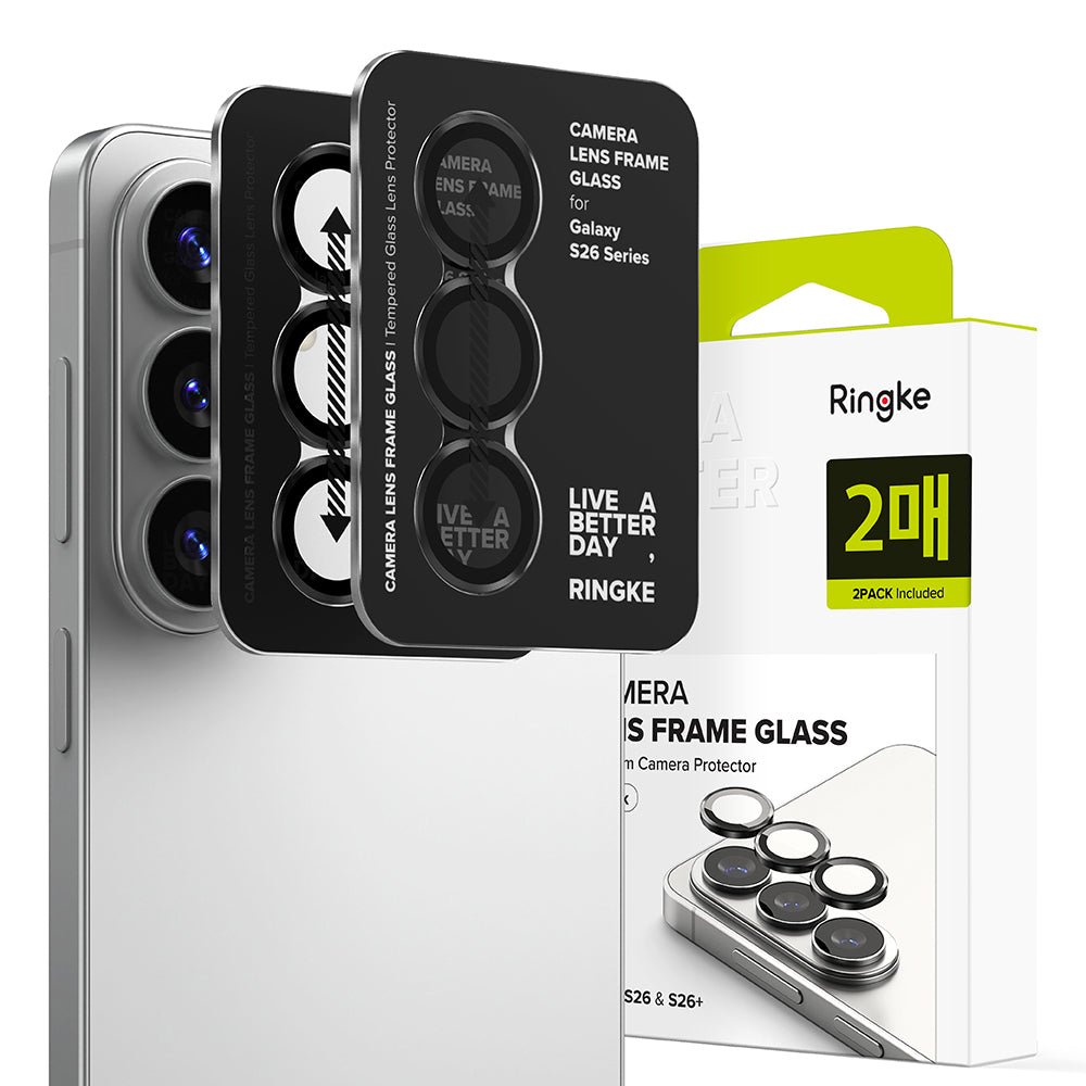 Protector de cámara trasera Ringke para Samsung Galaxy S26 Plus S947 / S26, Cristal Templado, Set de 2 piezas, Negro