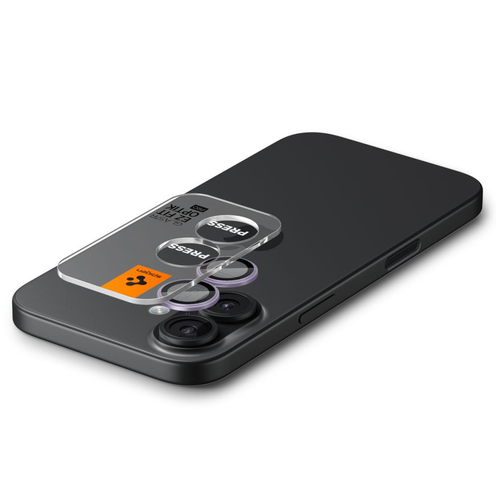 Protector de cámara trasera Spigen GlastR EZ FIT Optik Pro para Apple iPhone 17 / 16 Plus / 16, Cristal Templado, Set de 2 piezas, Morado