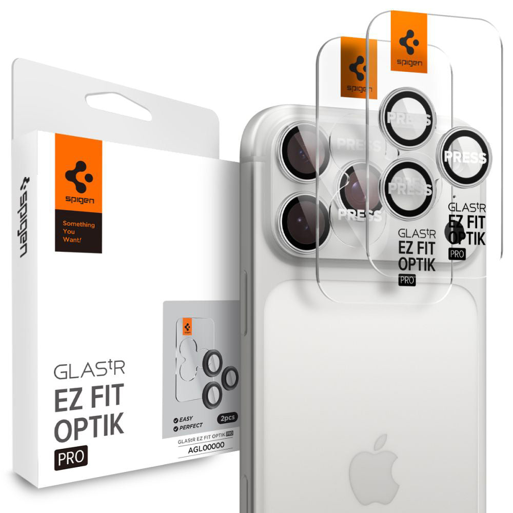 Protector de cámara trasera Spigen GlastR EZ FIT Optik Pro para Apple iPhone 17 Pro Max / 17 Pro, Cristal Templado, Set de 2 piezas, Plateado