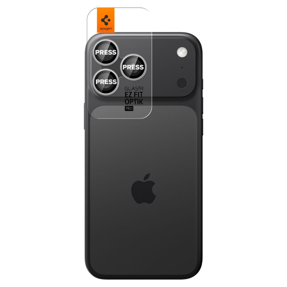 Protector de cámara trasera Spigen GlastR EZ FIT Optik Pro para Apple iPhone 17 Pro Max / 17 Pro, Cristal Templado, Set de 2 piezas, Plateado