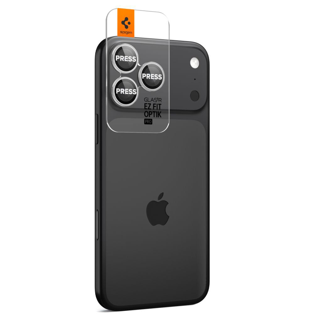 Protector de cámara trasera Spigen GlastR EZ FIT Optik Pro para Apple iPhone 17 Pro Max / 17 Pro, Cristal Templado, Set de 2 piezas, Plateado