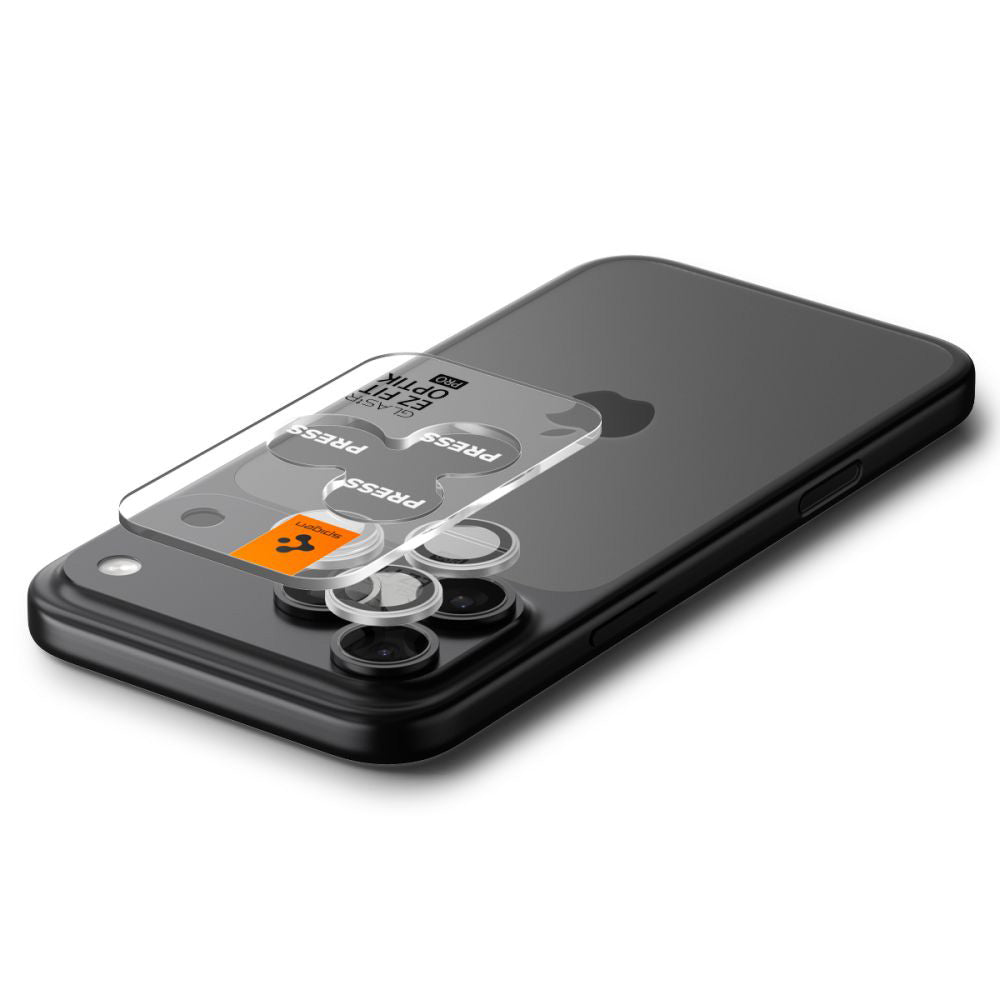 Protector de cámara trasera Spigen GlastR EZ FIT Optik Pro para Apple iPhone 17 Pro Max / 17 Pro, Cristal Templado, Set de 2 piezas, Plateado