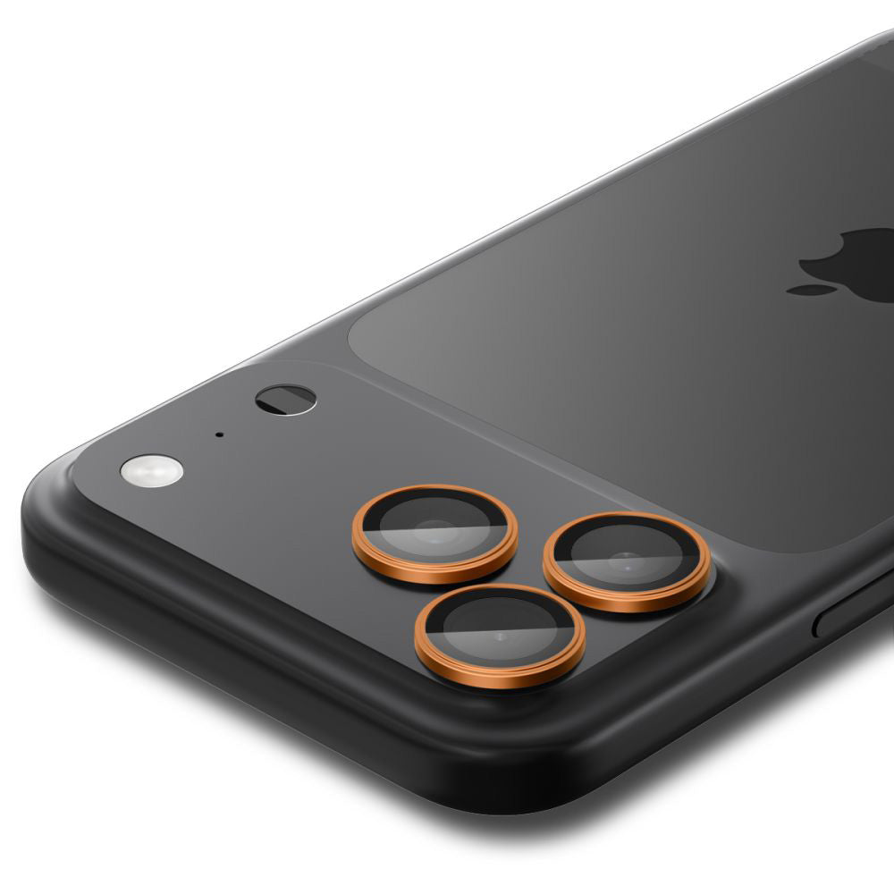 Protector de cámara trasera Spigen GlastR EZ FIT Optik Pro para Apple iPhone 17 Pro Max / 17 Pro, Cristal Templado, Set de 2 piezas, Naranja