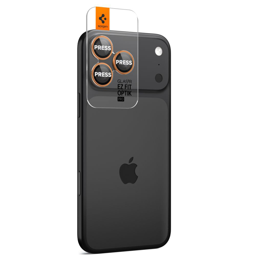 Protector de cámara trasera Spigen GlastR EZ FIT Optik Pro para Apple iPhone 17 Pro Max / 17 Pro, Cristal Templado, Set de 2 piezas, Naranja