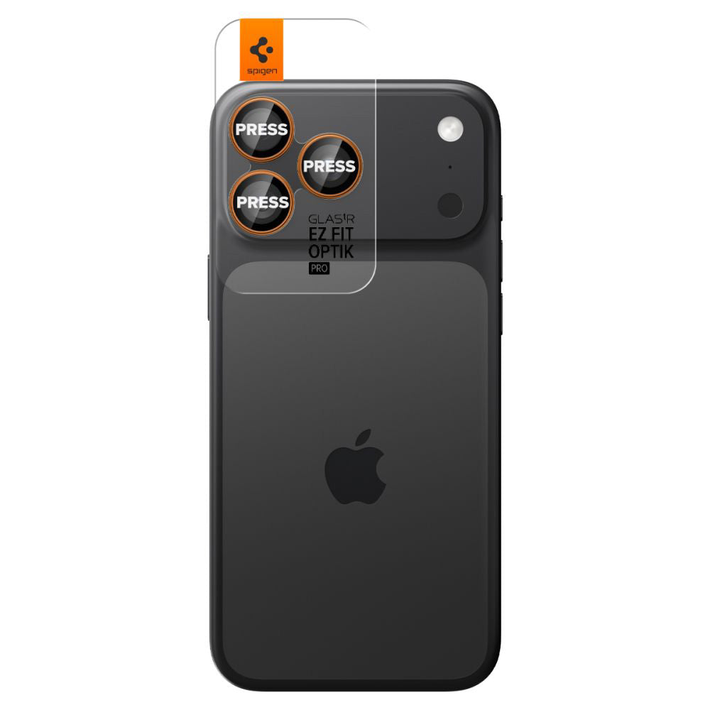 Protector de cámara trasera Spigen GlastR EZ FIT Optik Pro para Apple iPhone 17 Pro Max / 17 Pro, Cristal Templado, Set de 2 piezas, Naranja