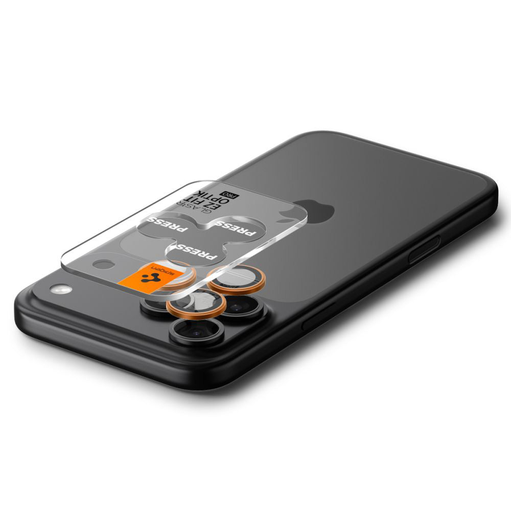 Protector de cámara trasera Spigen GlastR EZ FIT Optik Pro para Apple iPhone 17 Pro Max / 17 Pro, Cristal Templado, Set de 2 piezas, Naranja