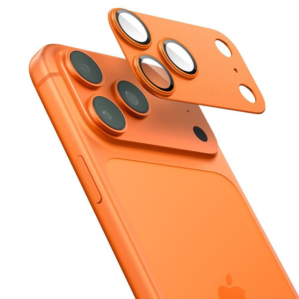 Protector de cámara trasera Spigen GlastR EZ FIT Optik Pro XL para Apple iPhone 17 Pro, Cristal Templado, Naranja AGL10645