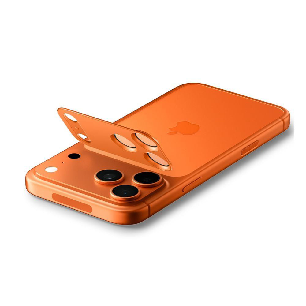 Protector de cámara trasera Spigen GlastR EZ FIT Optik Pro XL para Apple iPhone 17 Pro, Cristal Templado, Naranja AGL10645