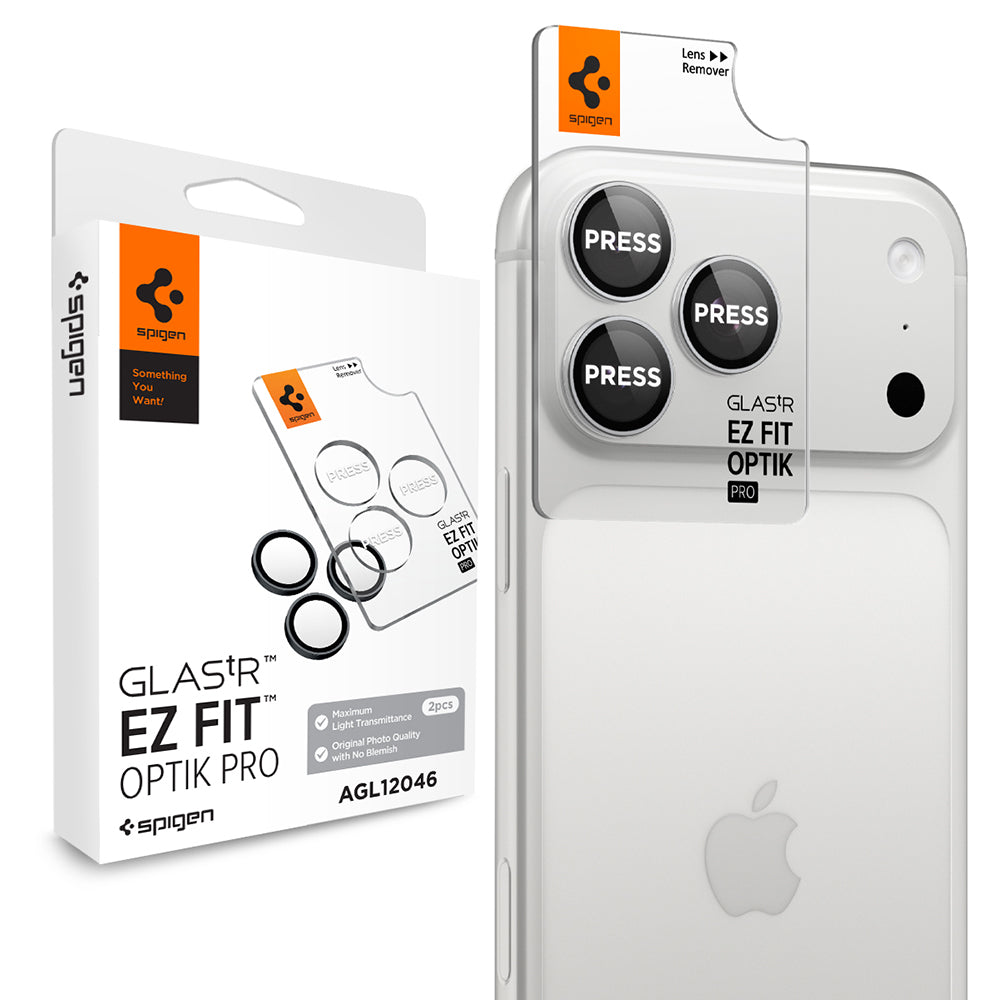 Protector de cámara trasera Spigen GlastR EZ FIT Optik Pro para Apple iPhone 18 Pro / 18 Pro Max, vidrio templado, juego de 2 piezas, plateado