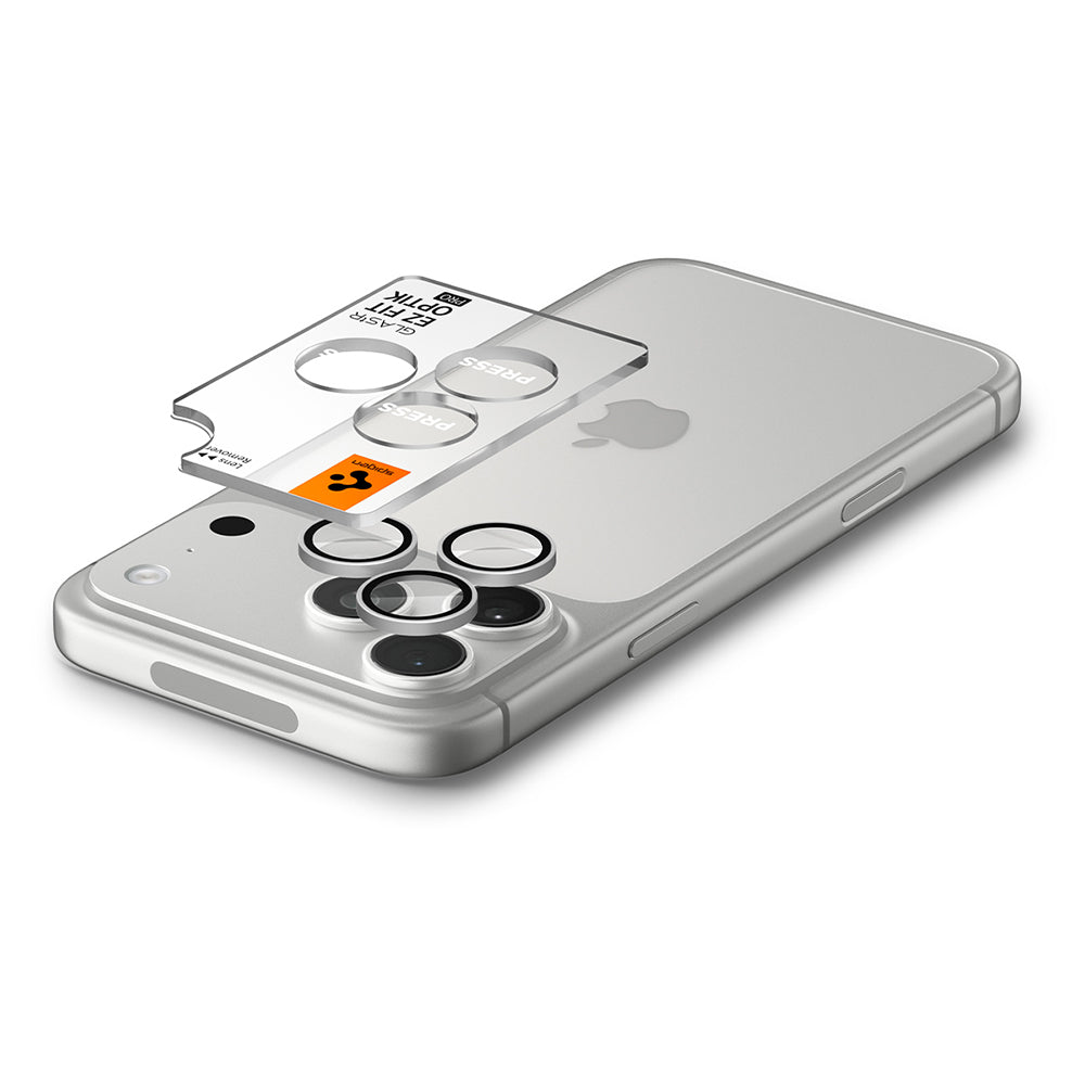 Protector de cámara trasera Spigen GlastR EZ FIT Optik Pro para Apple iPhone 18 Pro / 18 Pro Max, vidrio templado, juego de 2 piezas, plateado