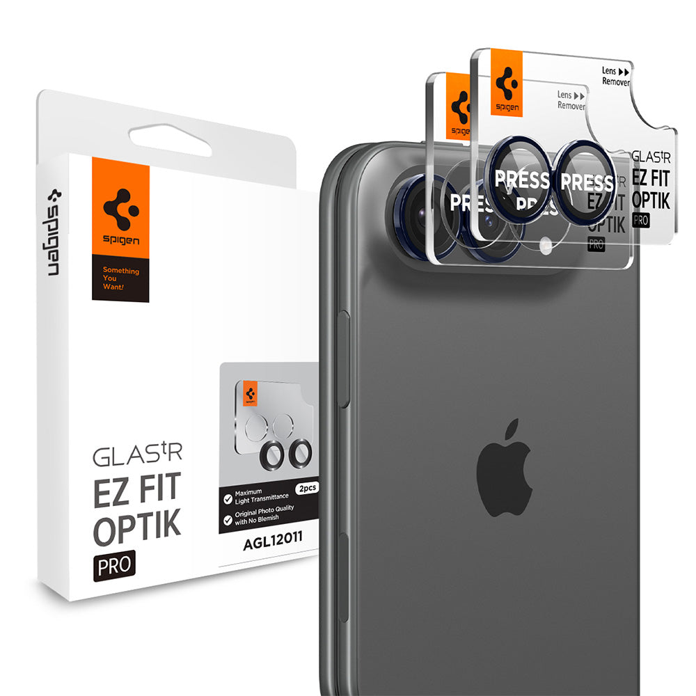 Protector de cámara trasera Spigen GlastR EZ FIT Optik Pro para Apple iPhone Duo, vidrio templado, juego de 2 piezas, azul marino AGL12011