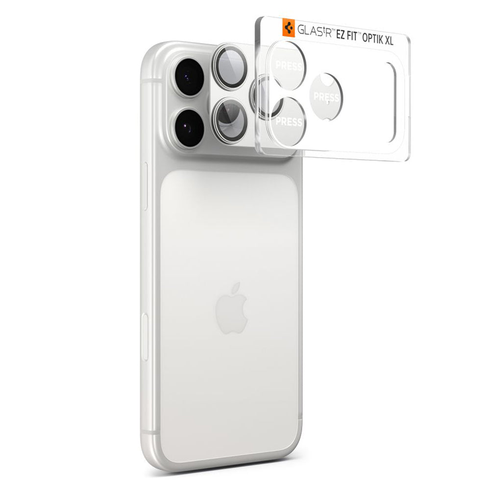 Folie de protección Cámara Trasera Spigen GlastR EZ FIT Optik Pro XL para Apple iPhone 17 Pro, Cristal Templado, Plateado AGL10647
