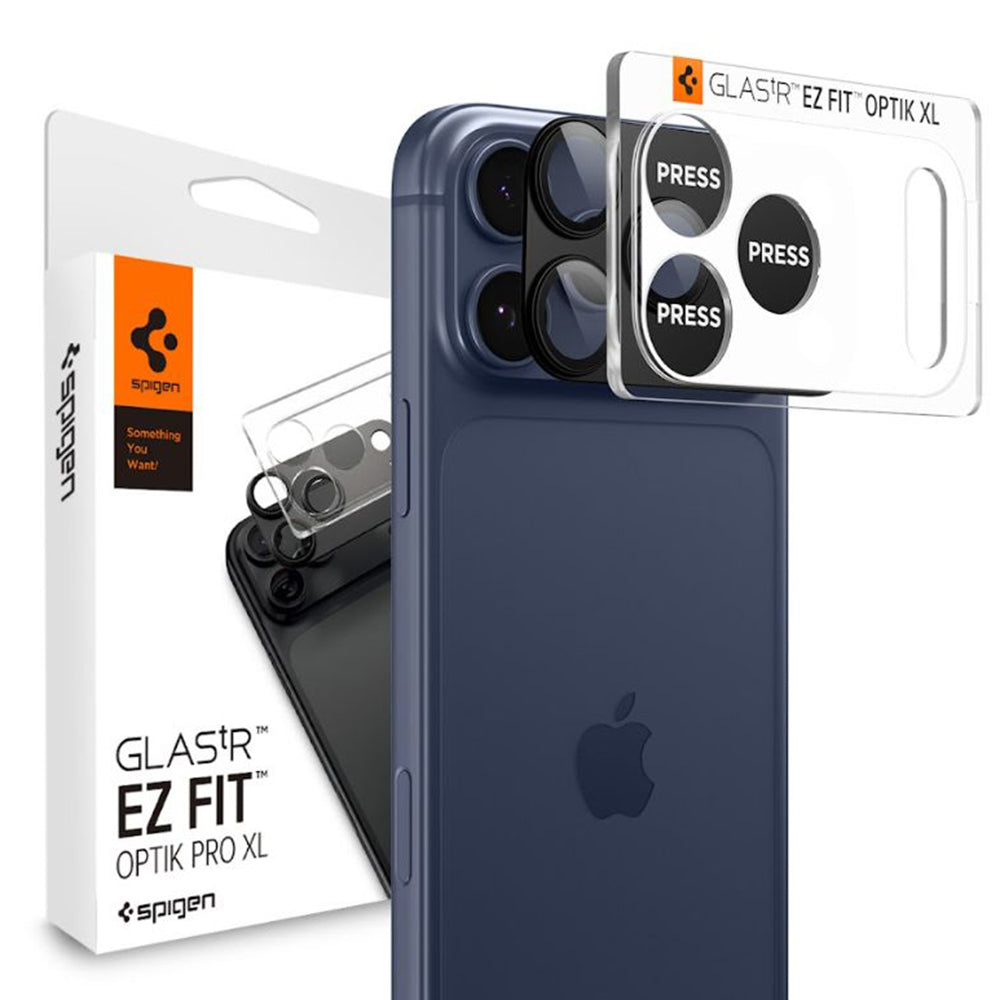 Back Camera Protection Film Spigen GlastR EZ FIT Optik Pro XL for Apple iPhone 17 Pro, Tempered Glass, Black AGL10644