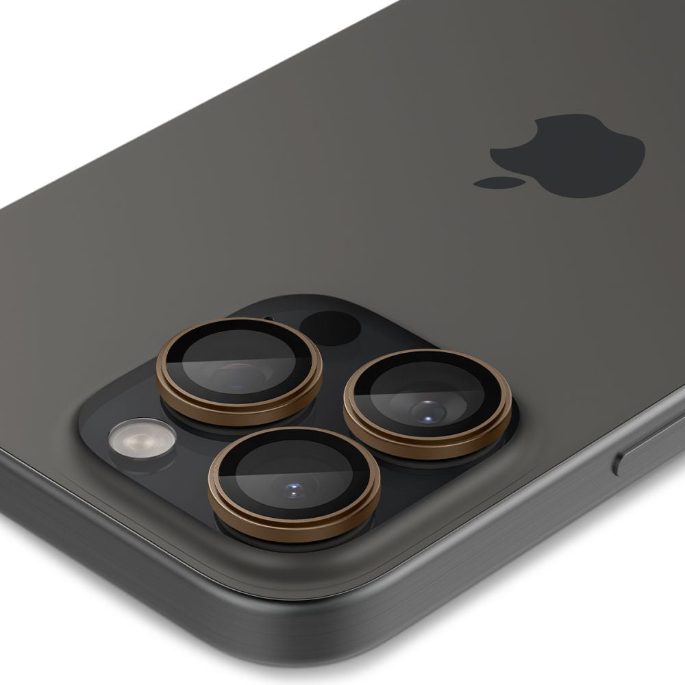 Protector de cámara trasera Spigen GlastR EZ FIT Optik Pro para Apple iPhone 16 Pro, Cristal Templado, Set de 2 piezas, Bronce AGL08862