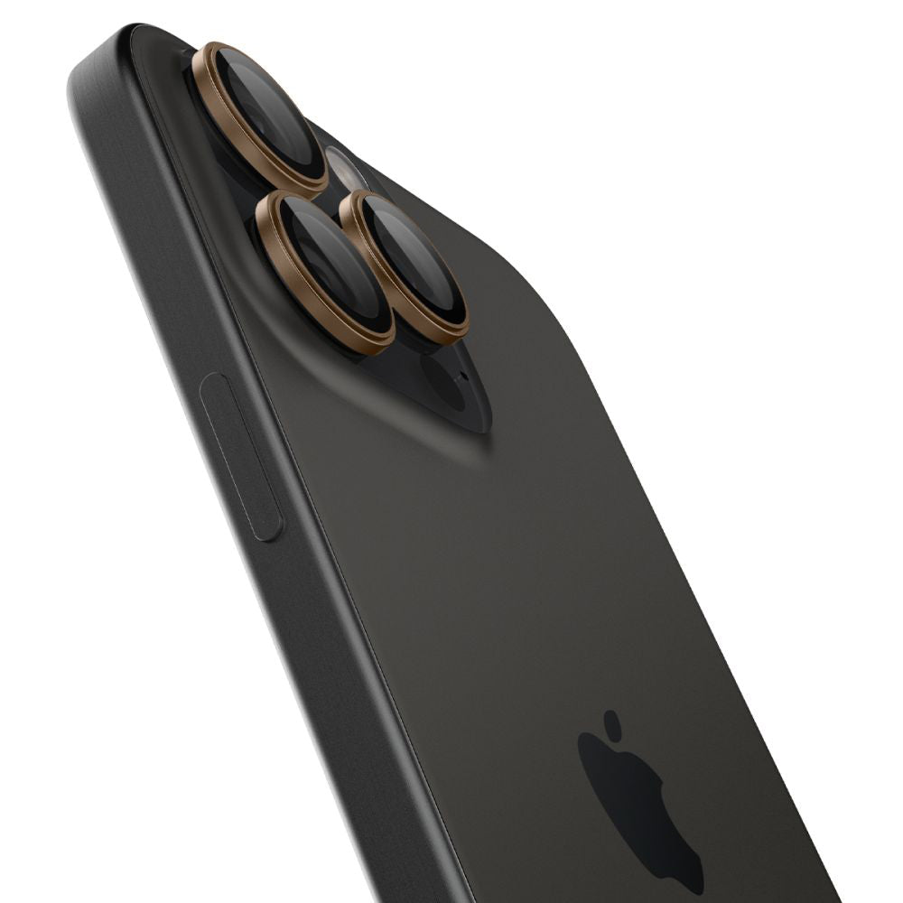 Protector de cámara trasera Spigen GlastR EZ FIT Optik Pro para Apple iPhone 16 Pro, Cristal Templado, Set de 2 piezas, Bronce AGL08862