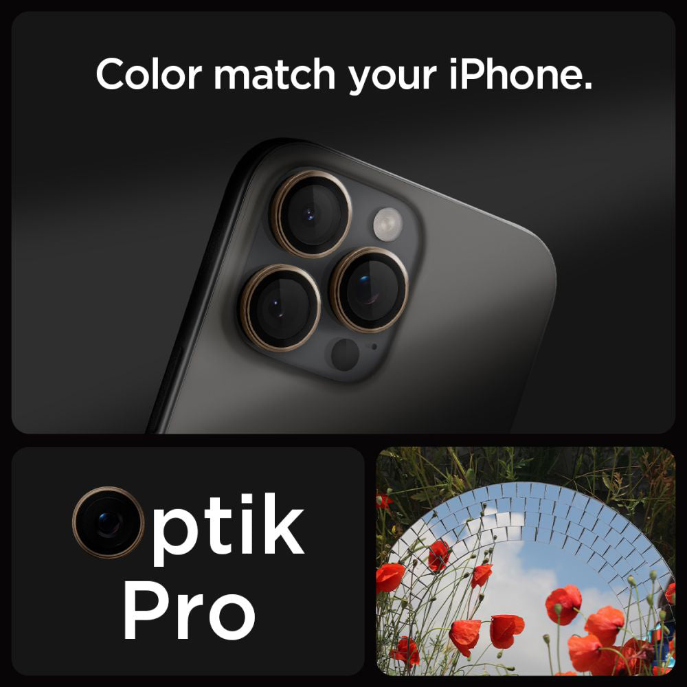 Protector de cámara trasera Spigen GlastR EZ FIT Optik Pro para Apple iPhone 16 Pro, Cristal Templado, Set de 2 piezas, Bronce AGL08862