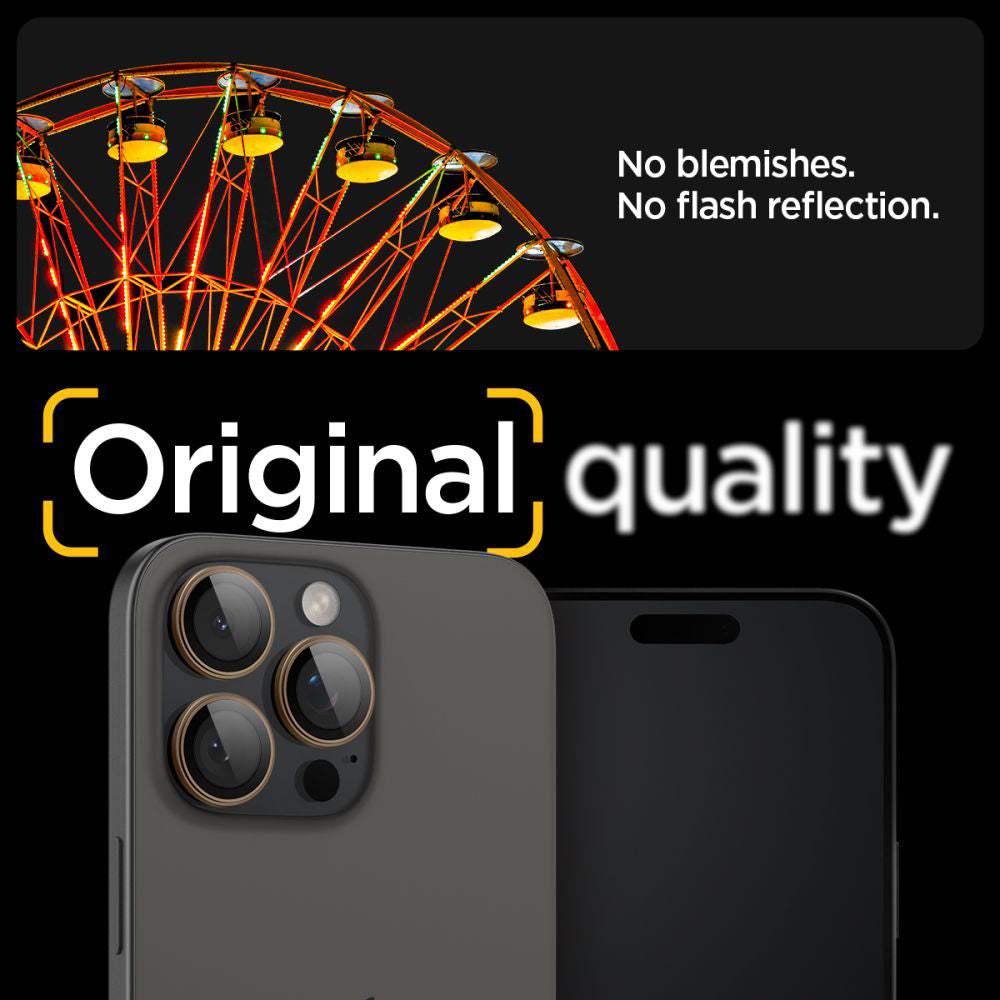 Protector de cámara trasera Spigen GlastR EZ FIT Optik Pro para Apple iPhone 16 Pro, Cristal Templado, Set de 2 piezas, Bronce AGL08862