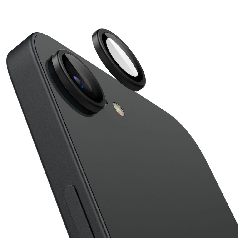 Protector de cámara trasera Spigen GlastR EZ FIT Optik Pro para Apple iPhone 17e / 16e, Cristal Templado, Set de 2 piezas, Negro AGL09279