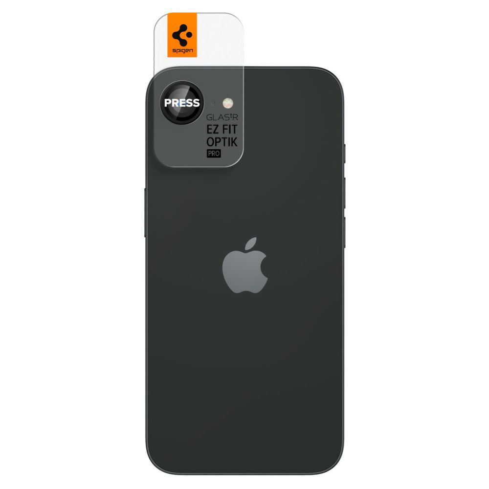 Protector de cámara trasera Spigen GlastR EZ FIT Optik Pro para Apple iPhone 17e / 16e, Cristal Templado, Set de 2 piezas, Negro AGL09279