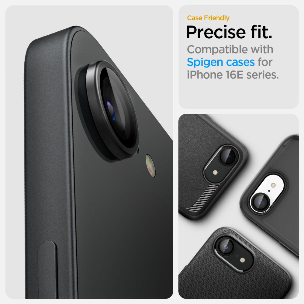 Protector de cámara trasera Spigen GlastR EZ FIT Optik Pro para Apple iPhone 17e / 16e, Cristal Templado, Set de 2 piezas, Negro AGL09279