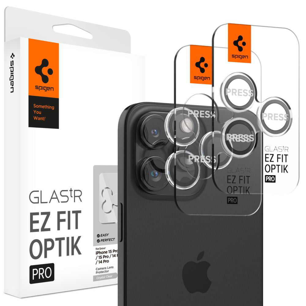 Funda protectora para cámara trasera Spigen GlastR EZ FIT Optik Pro para Apple iPhone 17 Pro Max / 17 Pro, Cristal Templado, Set de 2 piezas, Transparente.