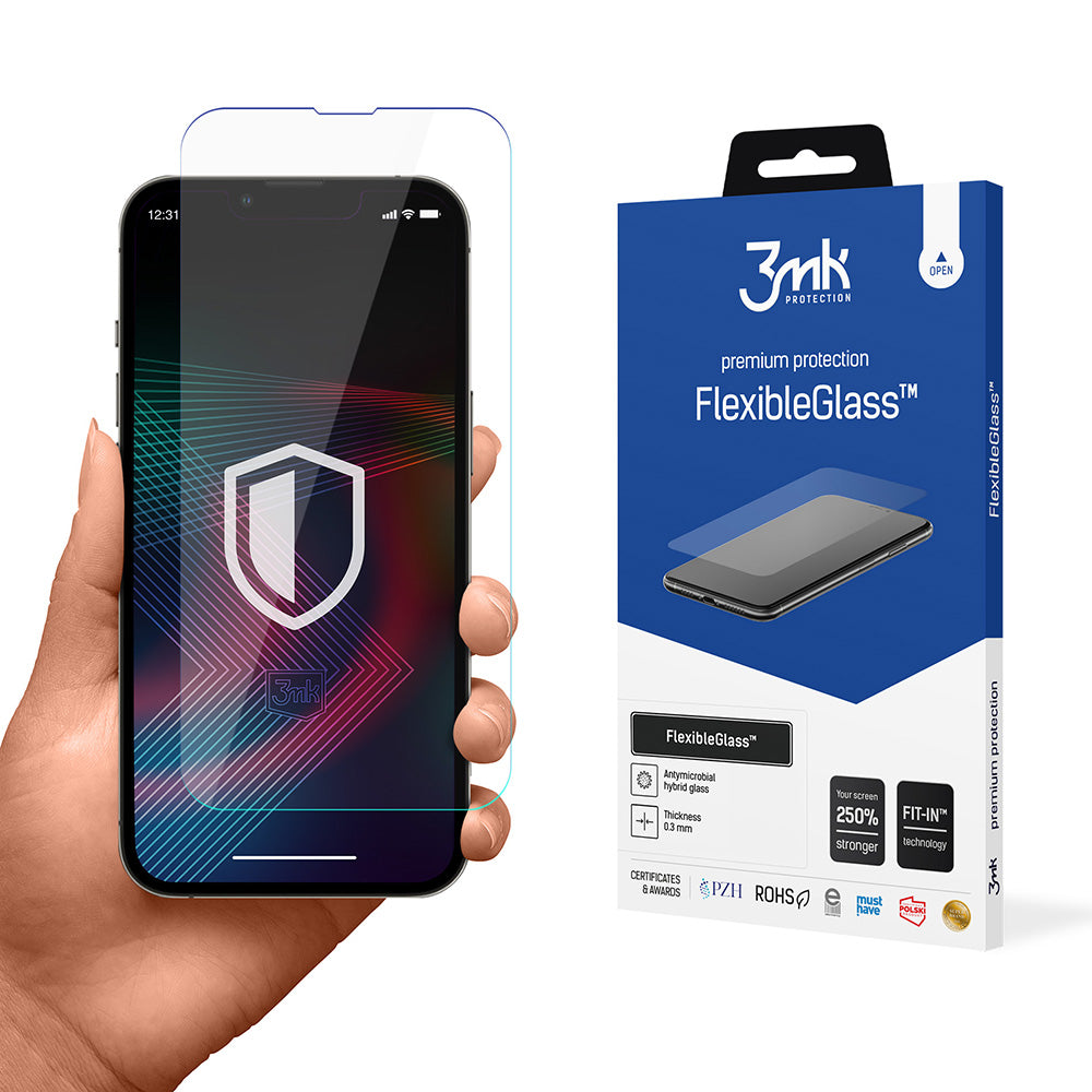Protector de pantalla 3MK FlexibleGlass para Apple iPhone 14 Pro / 14, Vidrio Flexible, Pegamento Completo