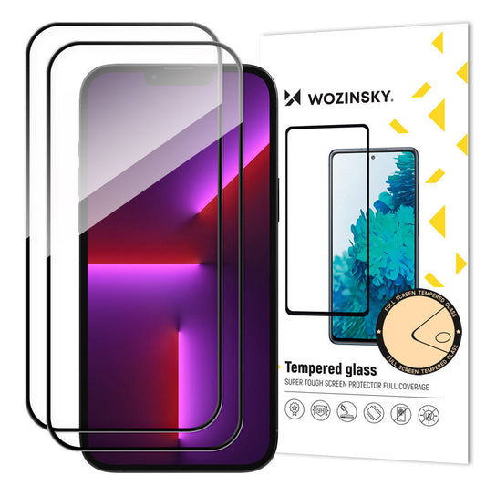 WZK Protector de pantalla para Apple iPhone 15 Pro, cristal blindado, pegamento completo, juego de 2 piezas, compatible con fundas, negro