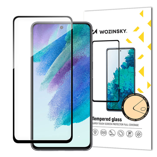 WZK Protector de pantalla para Samsung Galaxy S23 FE S711, Cristal blindado, Pegamento completo, Negro
