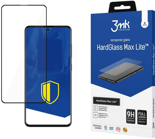Película protectora de pantalla 3MK HardGlass Max Lite para Samsung Galaxy A51 A515 / A52s 5G A528 / A52 5G A526, protección de vidrio, pegamento completo, negro