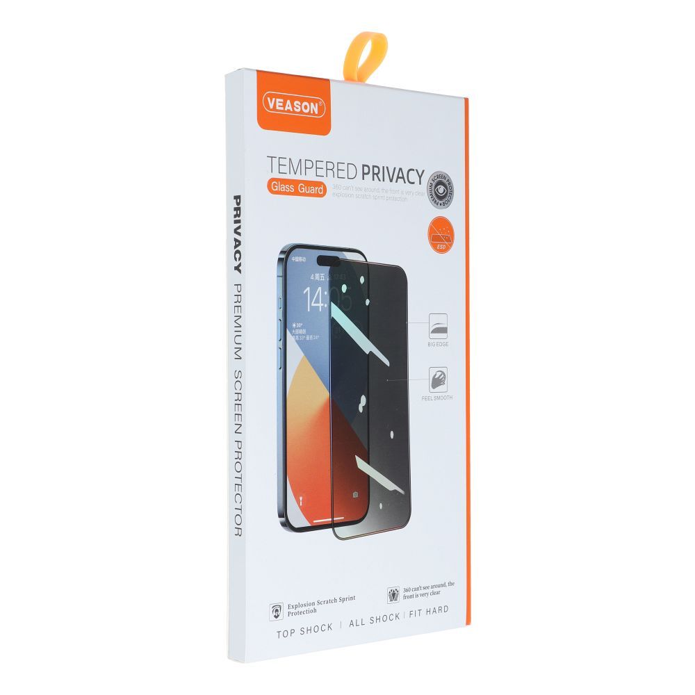 Protector de Pantalla de Privacidad Veason para Apple iPhone 15 Pro, Cristal Protegido, Pegamento Completo, 6D