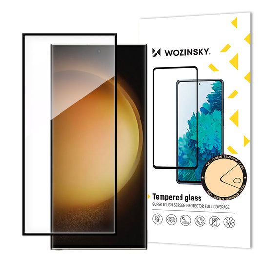 WZK Protector de pantalla para Samsung Galaxy S24 Ultra S928, Cristal blindado, Pegamento completo, Negro