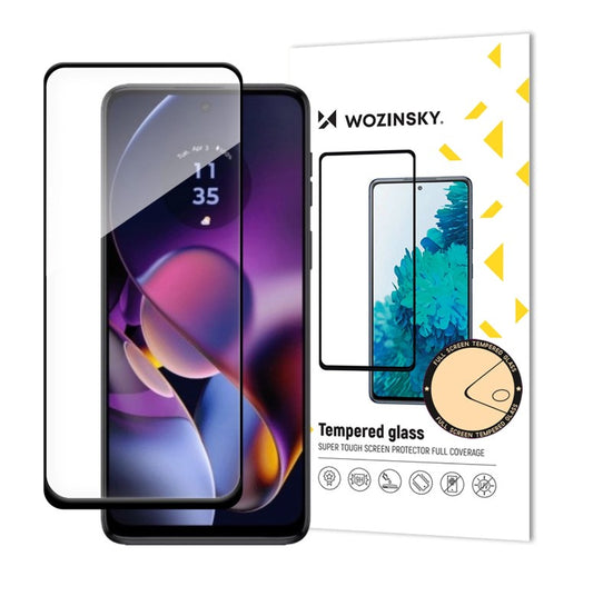 WZK Screen Protector for Motorola Moto G54, Shielded Glass, Full Glue, Black