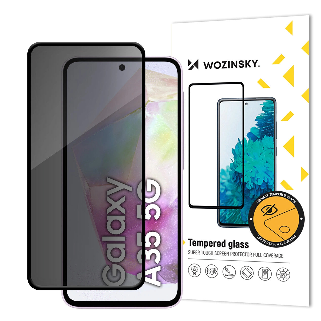 WZK AntiSpy Privacy Protector de Pantalla para Samsung Galaxy A35 5G A356, Cristal Protector, Pegamento Completo